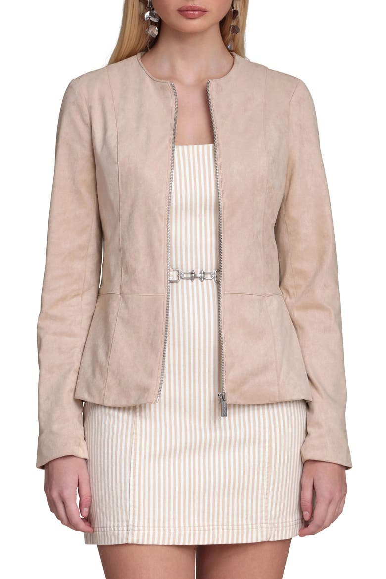 Peplum Faux Suede Jacket, Alternate, color, OAT