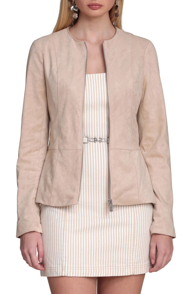 Bagatelle Peplum Faux Suede Jacket, Alternate, color, Oat