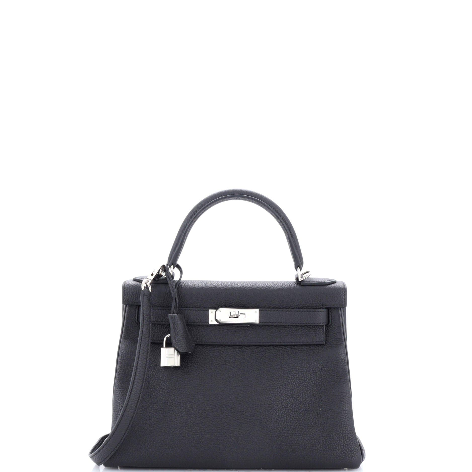 Pre-Owned Hermes Kelly Handbag Black Togo with Palladium Hardware 28, Main, color, 