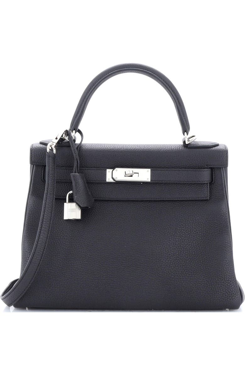 Pre-Owned Hermes Kelly Handbag Black Togo with Palladium Hardware 28, Main, color,