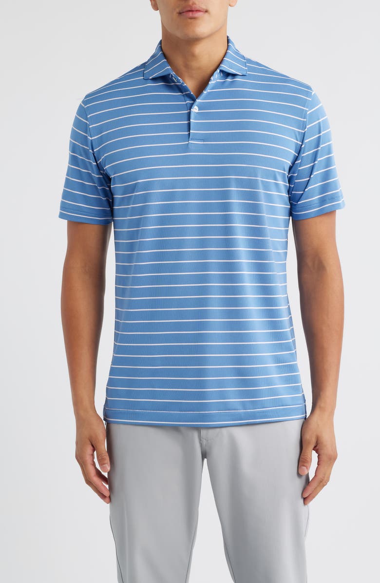 Peter Millar Coda Stripe Performance Piqué Polo, Main, color, Lunar Blue