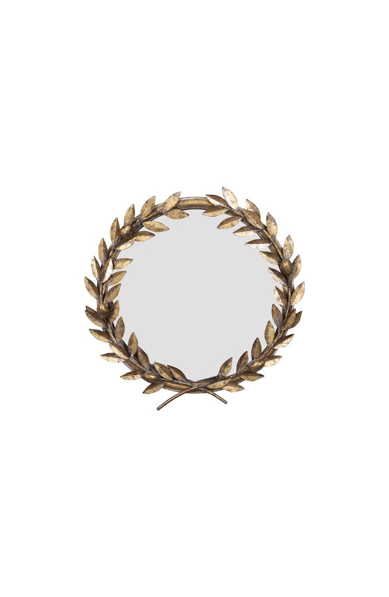 Storied Home Round Metal Laurel Wreath Round Wall Mirror, Gold, Main, color, Gold
