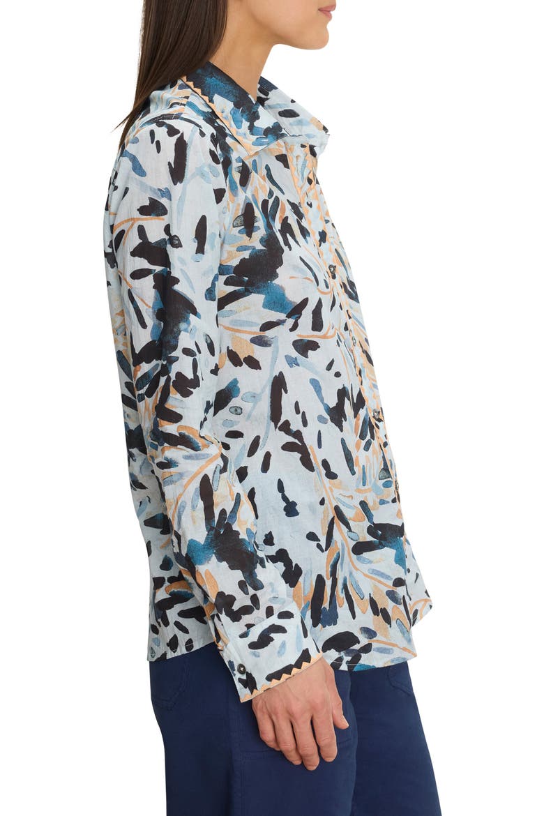 Abstract Floral Print Embroidered Cotton Button-Up Top, Alternate, color, BLUE MULTI