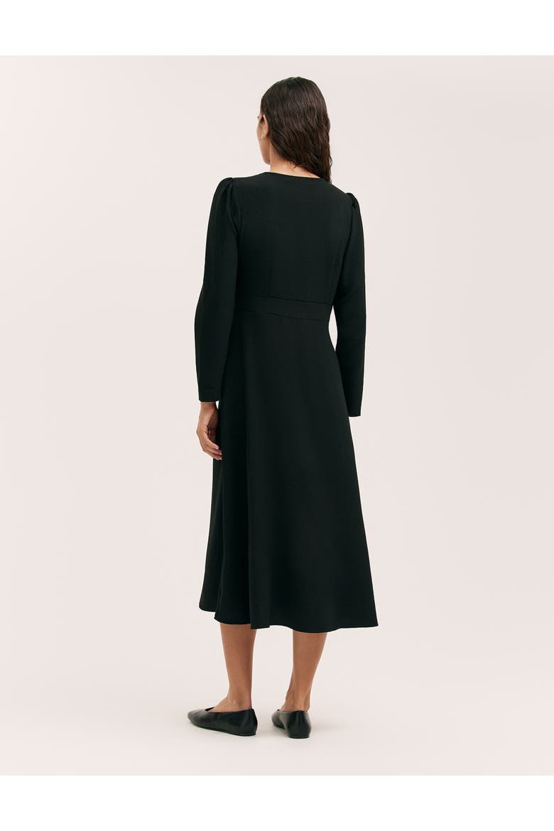 Caprice Long Sleeve Crepe Midi Dress, Alternate, color, Black