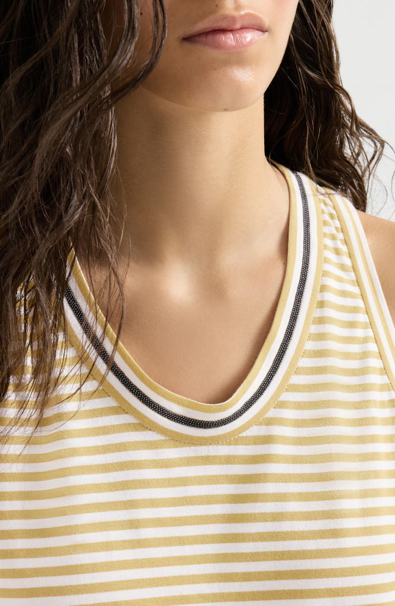 Brunello Cucinelli Striped jersey top with monili, Alternate, color, Yellow
