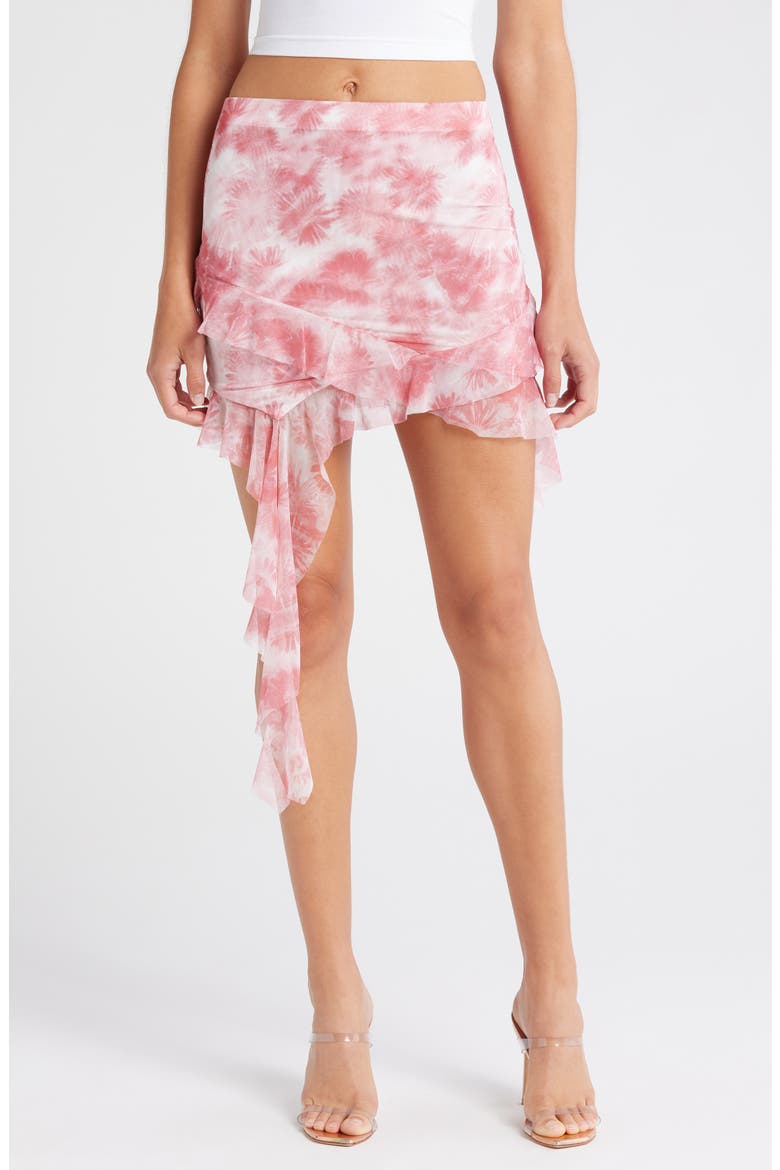 Floral Spiral Frill Mesh Miniskirt, Main, color, PINK FLORAL