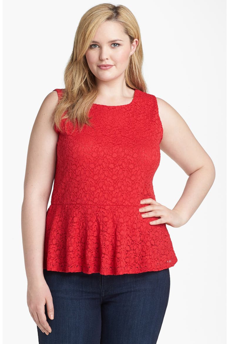 Lace Peplum Top, Main, color, CHERRY