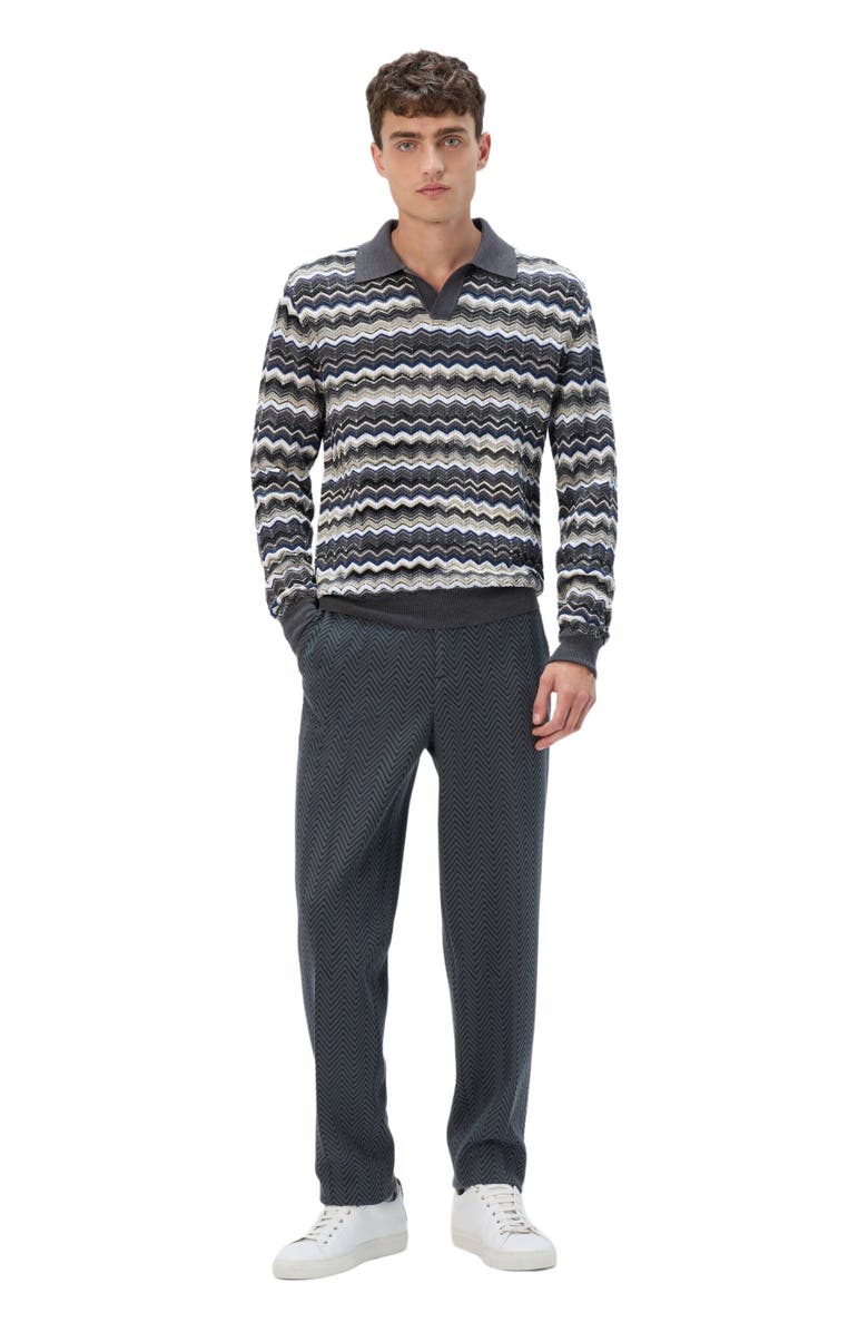 Missoni Long Sleeve Polo With V-neck And Zigzag Pattern, Main, color, Grey & Beige