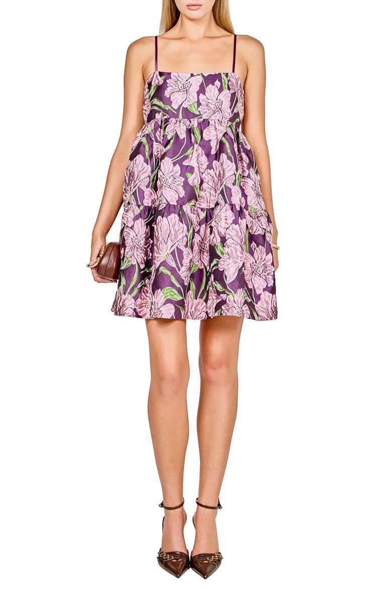Floral Jacquard Sleeveless Minidress, Main, color, MAUVE