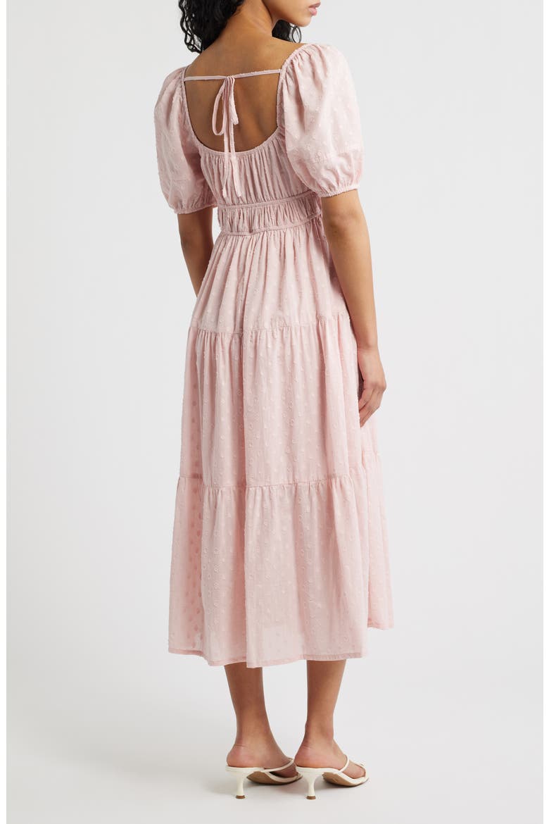 Puff Sleeve Tiered Cotton Midi Dress, Alternate, color, PINK