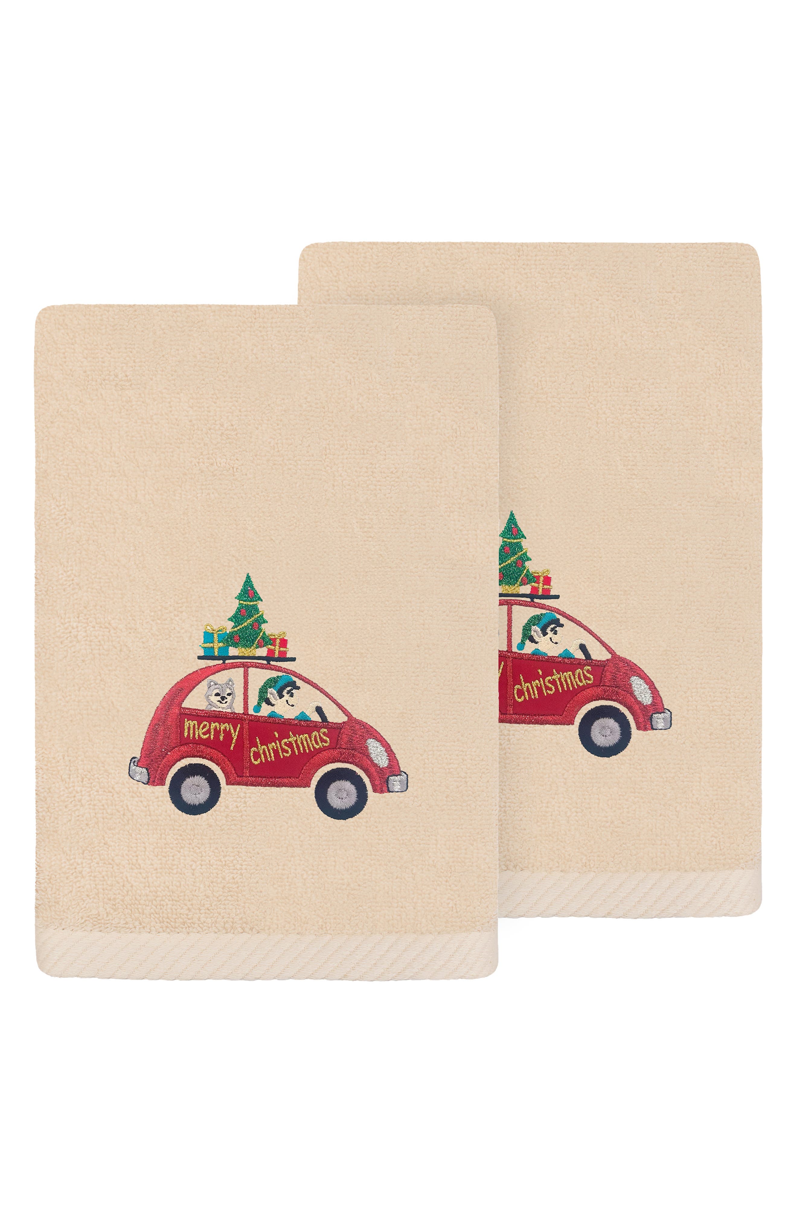 2-Piece Red Car Turkish Cotton Hand Towel Set