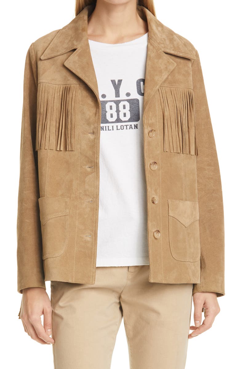 Nili Lotan Carter Fringe Suede Jacket, Main, color, 