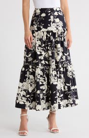 JASON WU Floral Tiered Midi Skirt