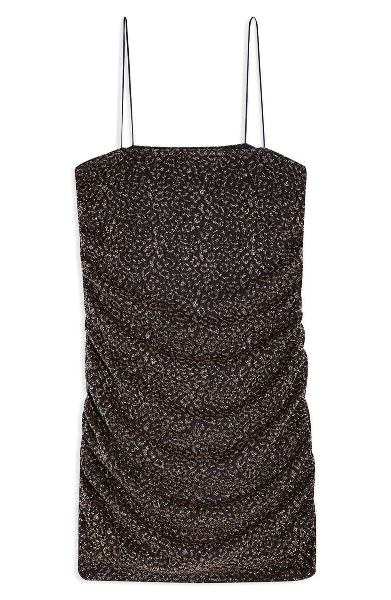 Topshop Glitter Metallic Leopard Ruched Minidress, Alternate, color, 