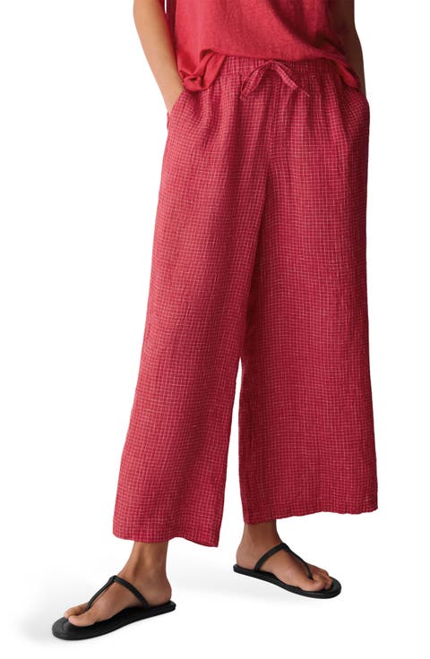 Windowpane Check Wide Leg Ankle Pants (Petite)