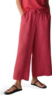 Eileen Fisher Windowpane Check Wide Leg Ankle Pants