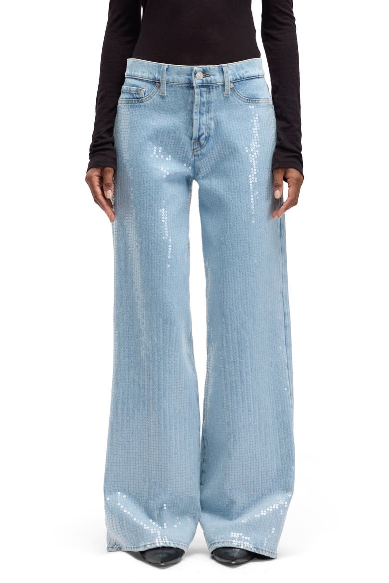 Lotta Sequin Wide Leg Stretch Jeans, Main, color, SHIMMER
