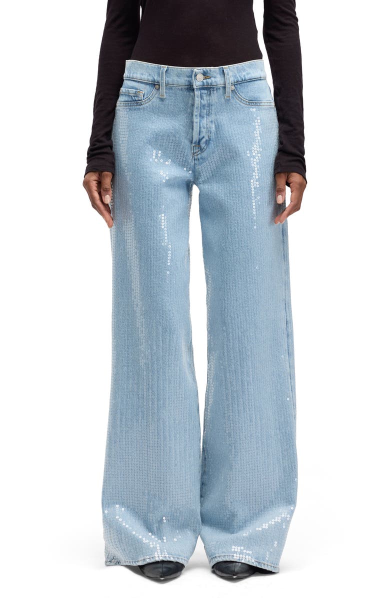 Seven Lotta Sequin Wide Leg Stretch Jeans, Main, color, Shimmer