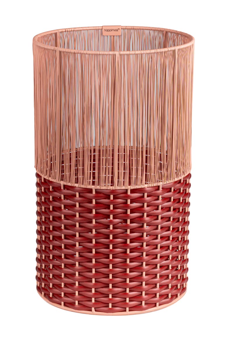 Harper Modern 2-Tone Faux Wicker Cylinder Waste Basket, Main, color, Pink/Red