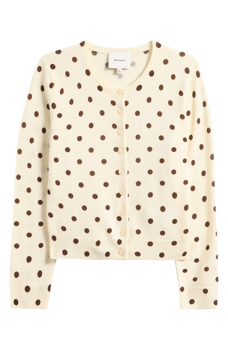 Reformation Bernadette Polka Dot Wool Cardigan, Alternate, color, Brownie Dot