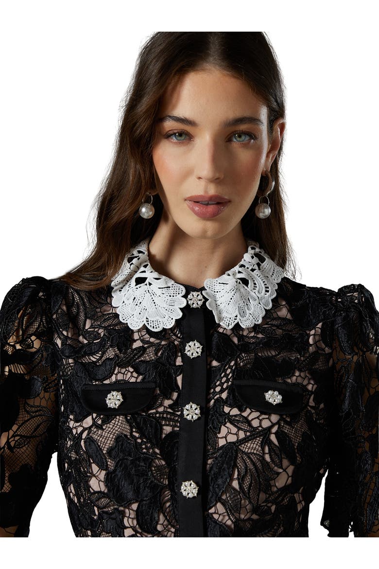Short Sleeve Lace Shirt Dress, Alternate, color, Black