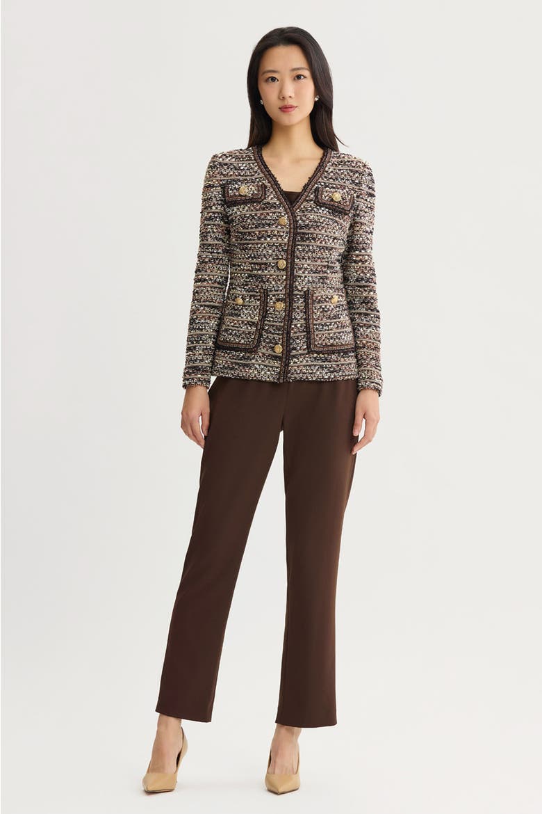 Eyelash Tweed Knit Jacket, Alternate, color, Warm Taupe/Dark Umber/Ivory