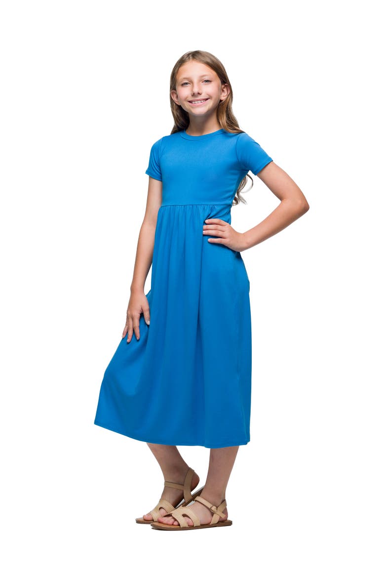 Short Sleeve Pleated Midi Dress, Alternate, color, Turquoise