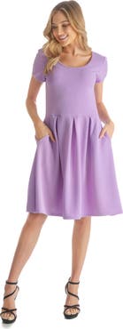 24seven Comfort Apparel Scoop Neck Knee Length Pleated Pocket Dress