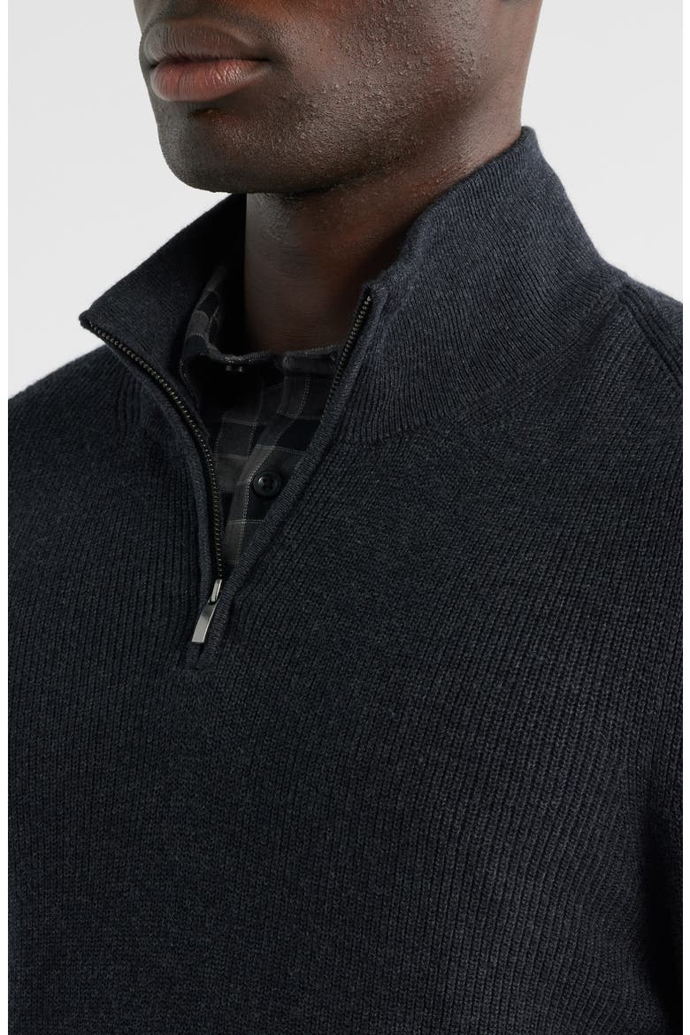 Cotton & Cashmere Quarter Zip Sweater, Alternate, color, BLACK COAL HEATHER