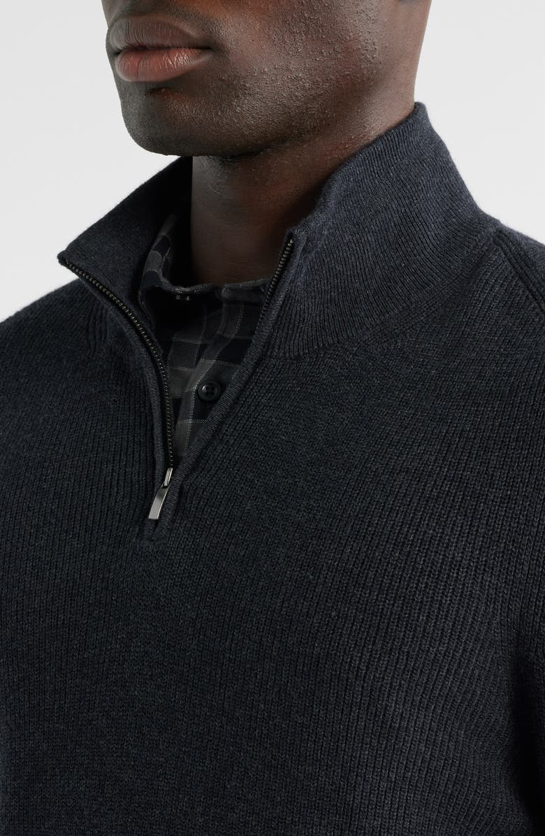 Nordstrom Cotton & Cashmere Quarter Zip Sweater, Alternate, color, Black Coal Heather