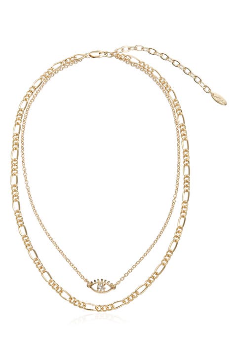 Evil Eye Pendant Layered Chain Necklace