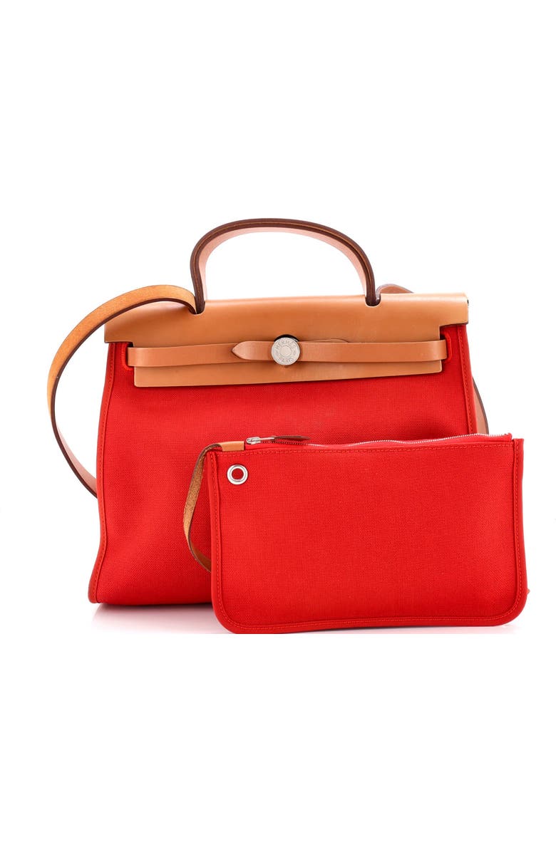 Pre-Owned Hermes Herbag Zip Leather and Toile 31, Alternate, color, Rouge Tomate