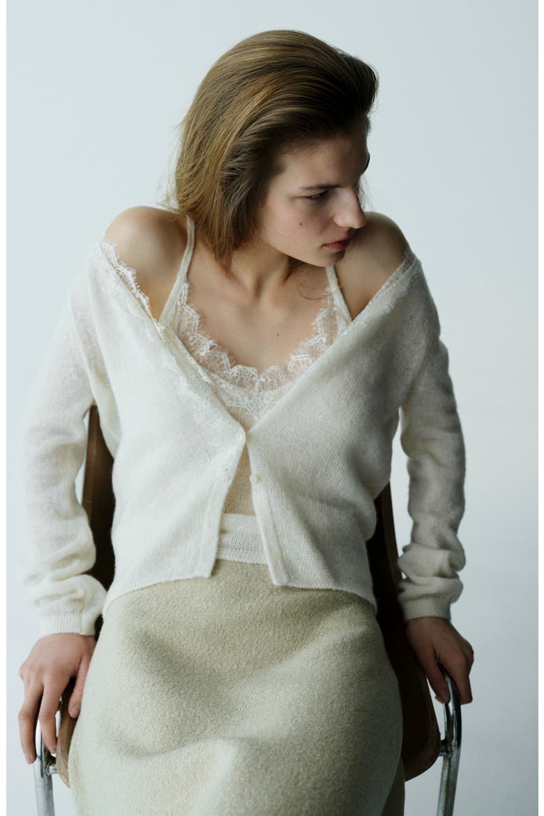 Lace Trim V-Neck Cardigan, Alternate, color, ECRU