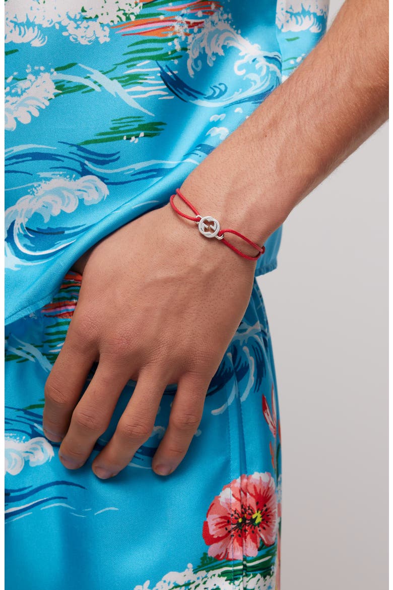 Interlocking-G Cord Bracelet, Alternate, color, SILVER RED