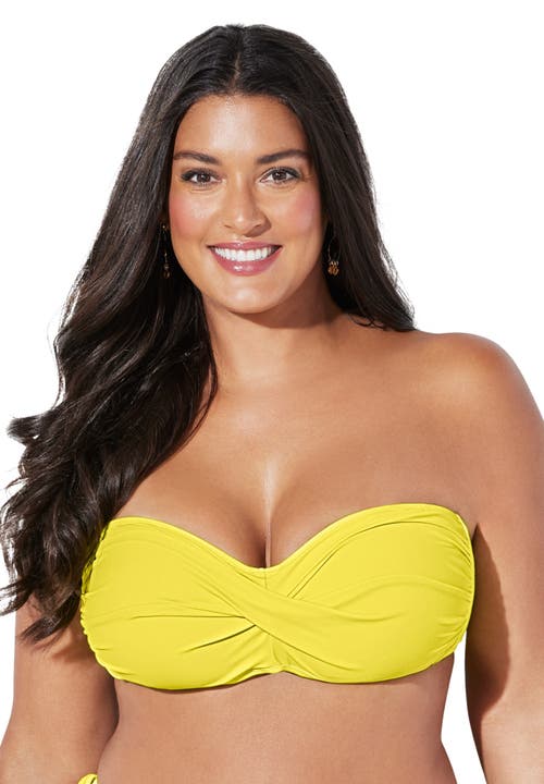 Swimsuits For All Valentine Ruched Bandeau Bikini Top In Yellow