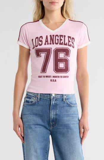 Vinyl Icons La '76 Graphic V-neck T-shirt In Pink