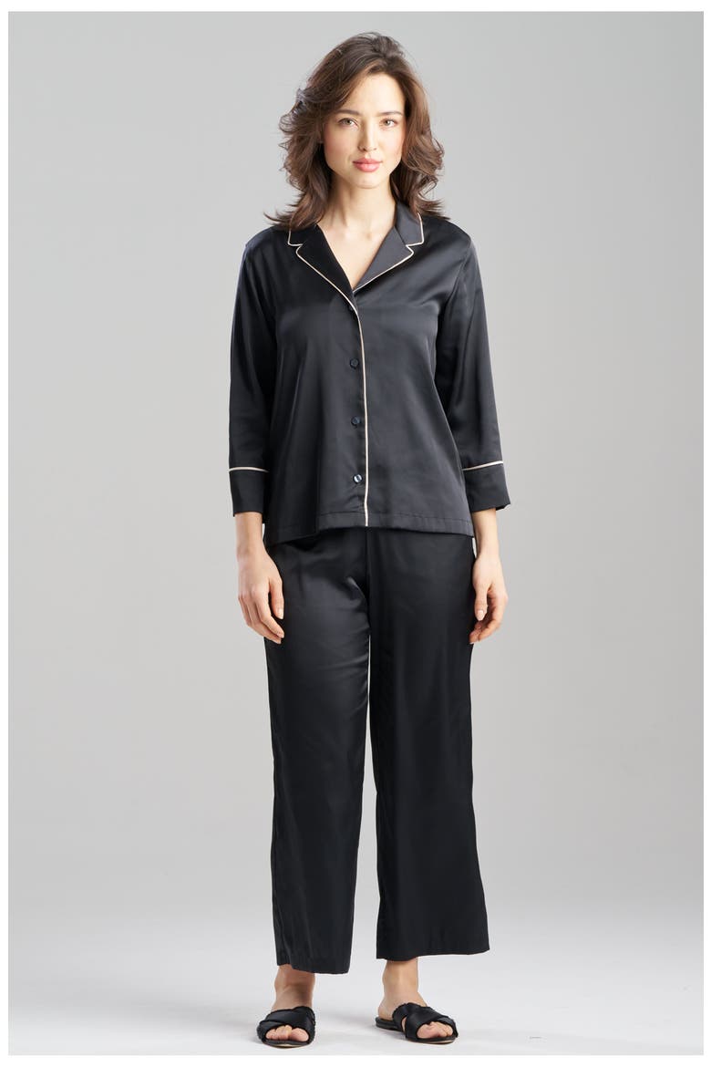 Satin Essentials Notch Pj Set, Main, color, BLACK