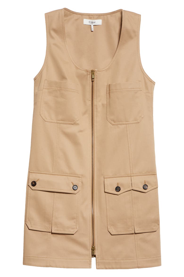 Sleeveless Cotton Gabardine Minidress, Alternate, color, WORN BROWN