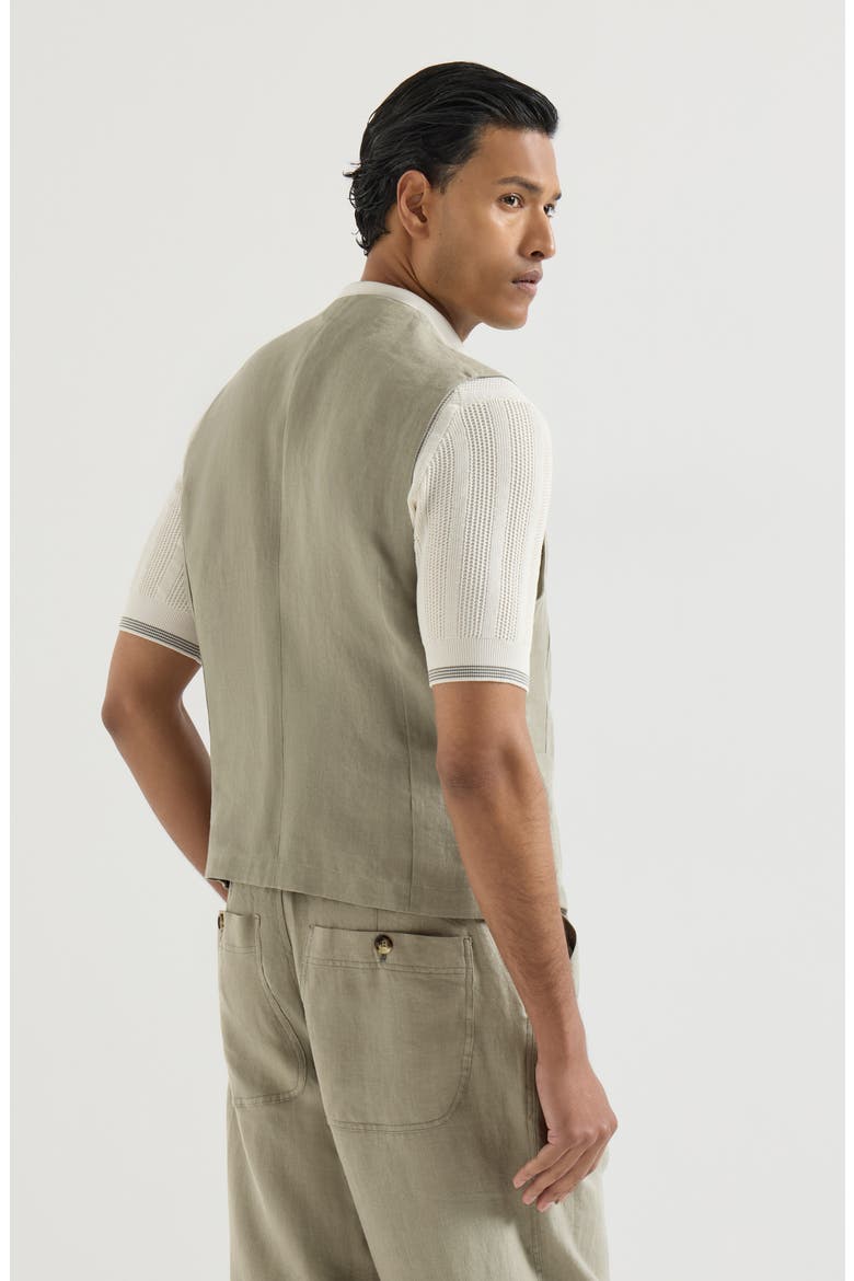 Linen micro chevron waistcoat, Alternate, color, Sage