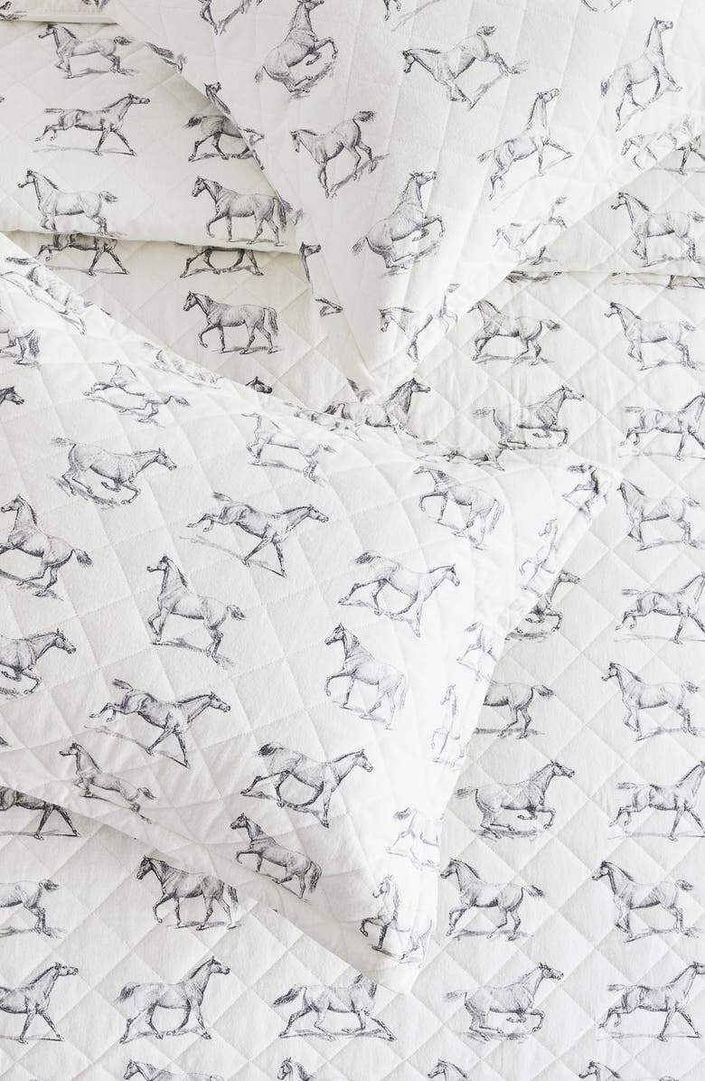 MELANGE HOME Horse Flannel Quilt & Sham Set, Alternate, color, Grey