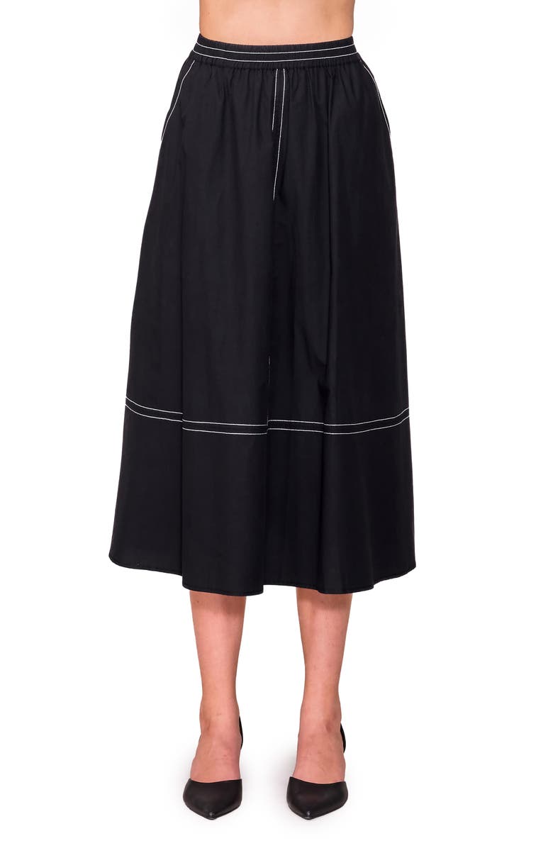 MELLODAY Contrast Stitch Poplin A-Line Skirt, Main, color, 