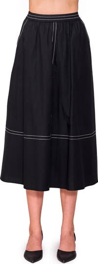 Contrast Stitch Poplin A-Line Skirt
