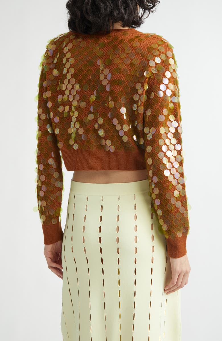 ZANKOV Mina Pointelle Knit Paillette Merino Wool & Cashmere Cardigan, Alternate, color, Tobacco