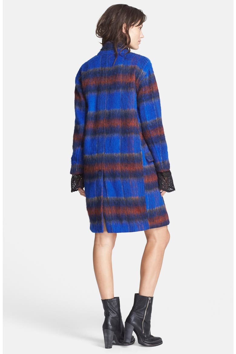 'Long & Lean' Overcoat, Alternate, color, BLUE PLAID