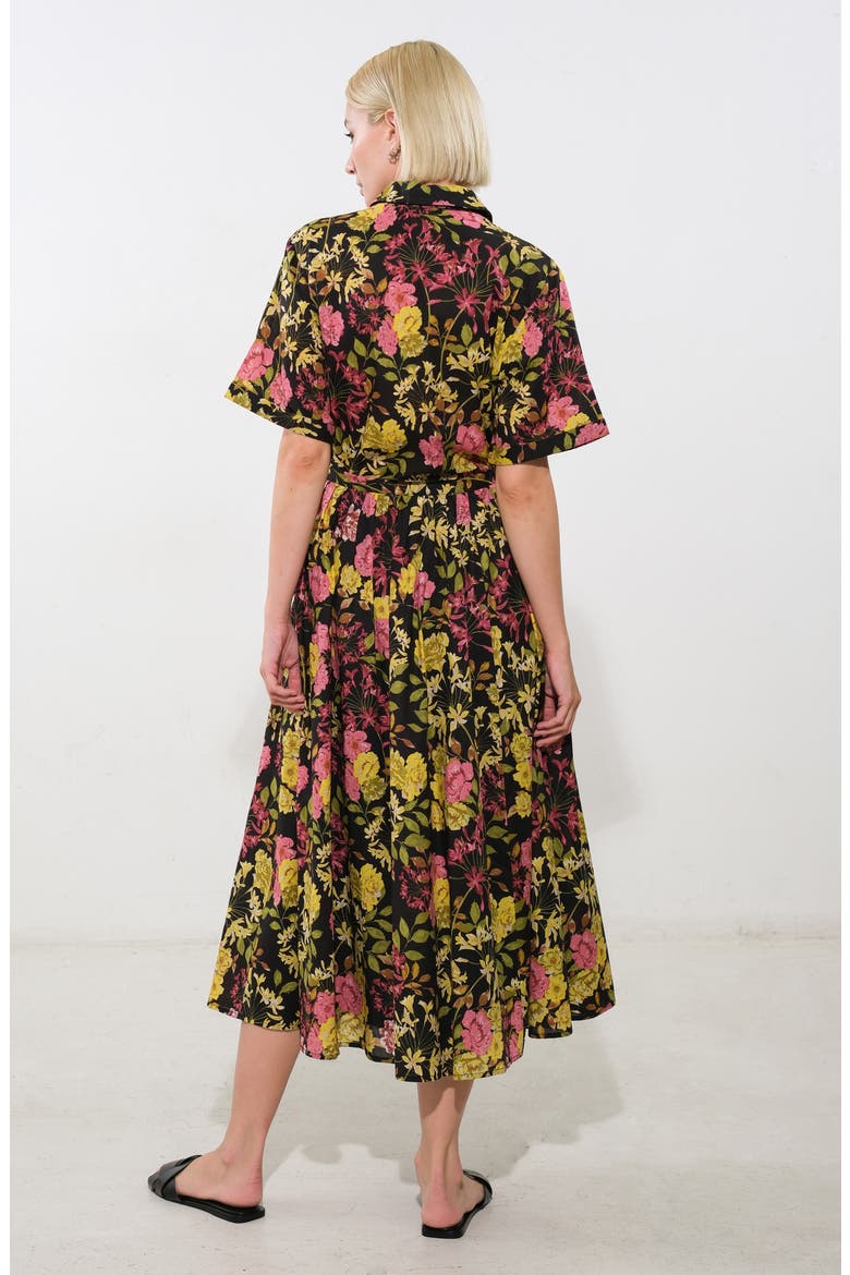 Floral Pleated Midi Skirt, Alternate, color, BLACK