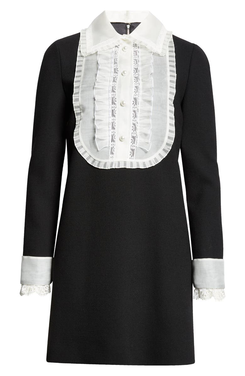Dolce&Gabbana Lace Bib Long Sleeve Wool Blend Minidress, Alternate, color,