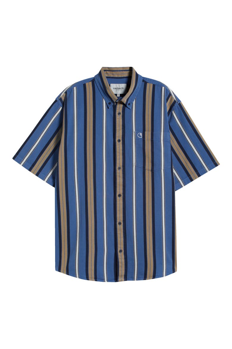 Jarrell Stripe Short Sleeve Cotton Button-Down Shirt, Alternate, color, JARRELL STRIPE/ BLUE