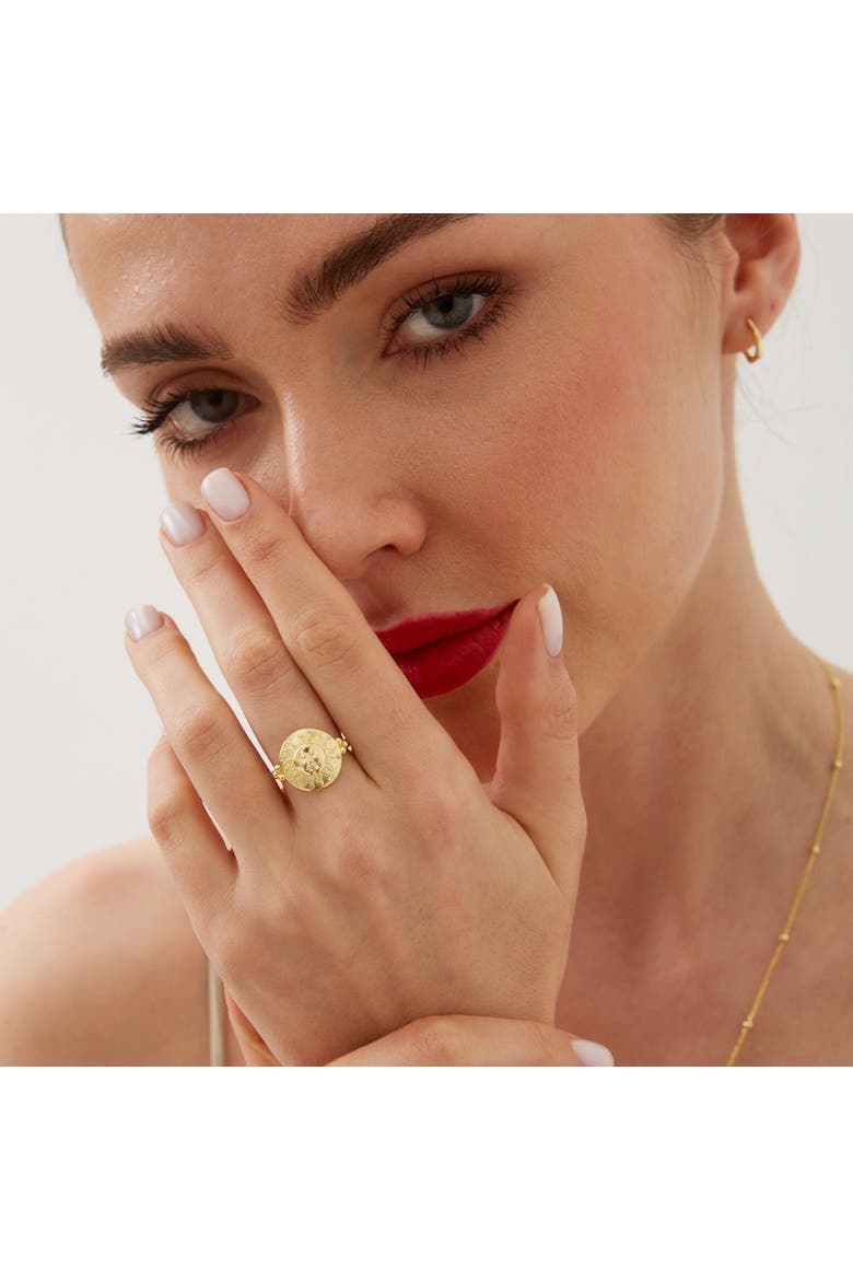 Sun Face Embossed Sterling Silver Medal Ring, Alternate, color, Gold