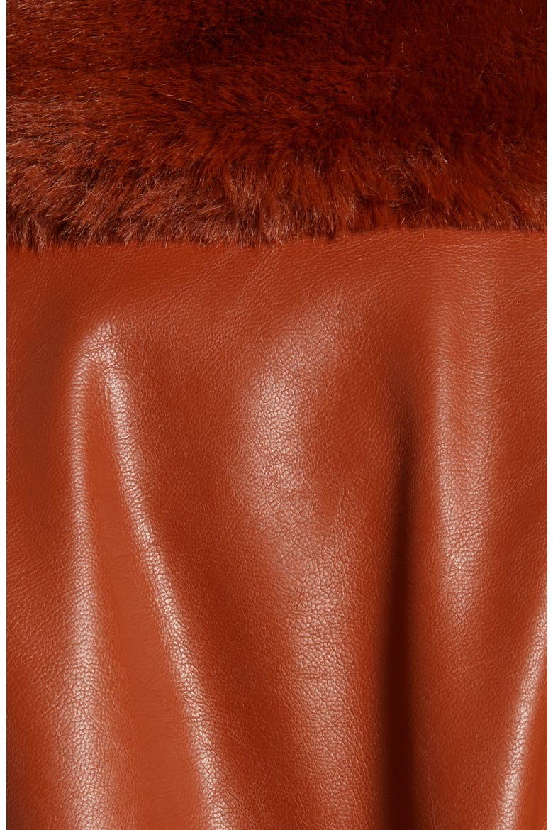 Faux Leather Coat with Faux Fur Trim, Alternate, color, RUST + RUST FAUX FUR