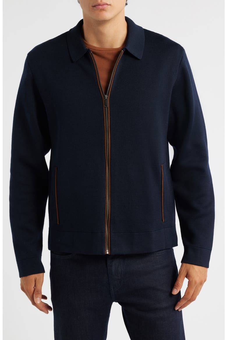 Collared Zip-Up Cardigan, Alternate, color, NAVY